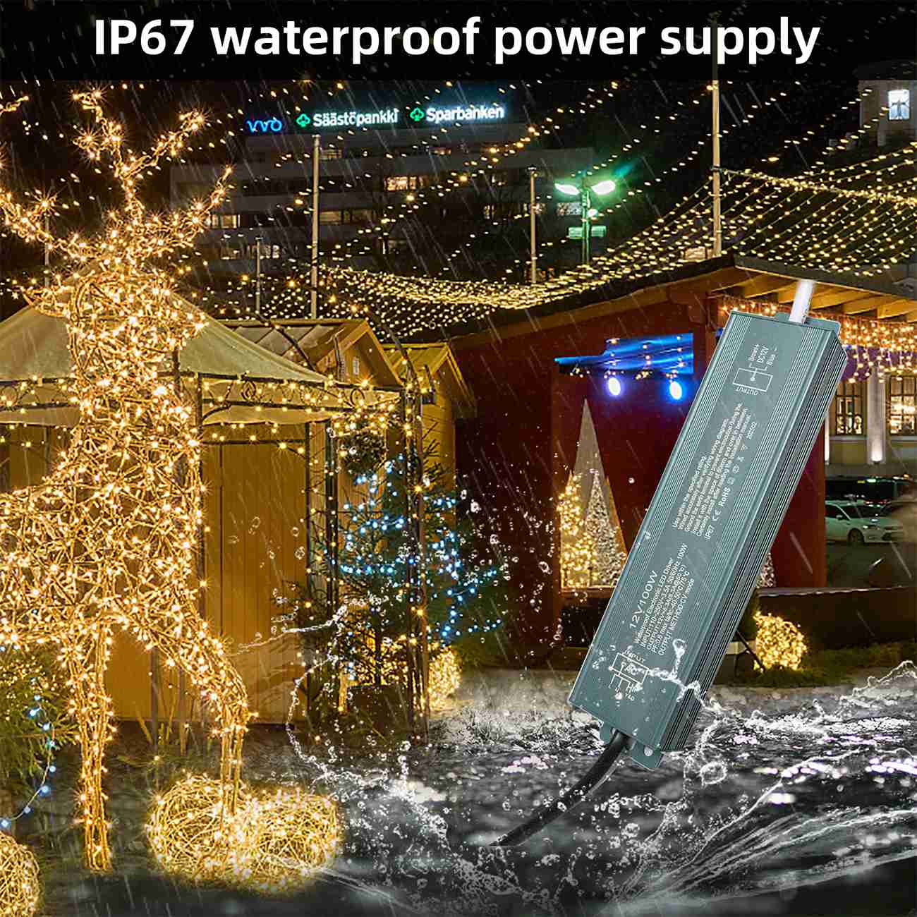 AUNONT 12V100W European Standard Plug Wire Waterproof Switching Power Supply Light Strip High Efficiency Switching Power Supply Waterproof Power Supply