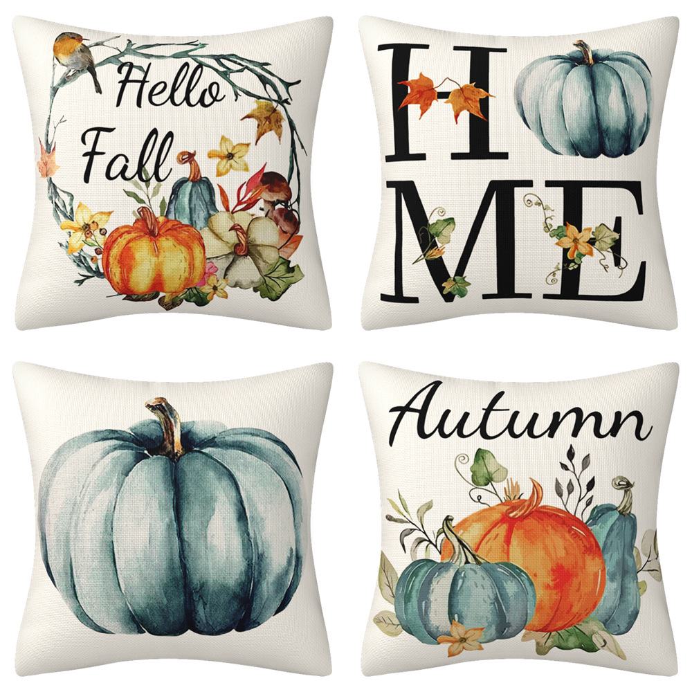 MNBY-10 Blue Fall Pillow Covers 18x18, Thanksgiving Throw Pillows Covers, Autumn Blue Pumpkins Decorative Cushion Covers Home Outdoor Sofa Couch Pillow Cases for Fall Decorations
