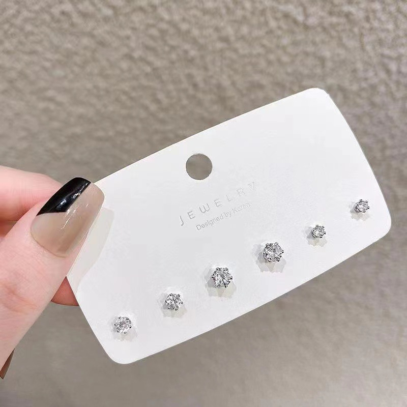 Women's Simple Small Shiny Zircon Set Stud Earrings Jewelry Gift