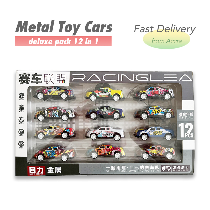 Toy Car, Toy for kids, Metal Alloy Car, Racing Car, Model, 12 Count in 1 Package, Spring Power, Gift for Boys, Manual Power, Pack of 12