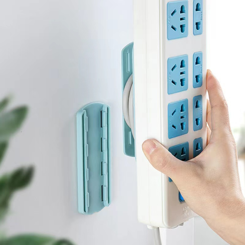 Self Adhesive Power Strip Holder Fixator- Power Strip Holder with Wire Winding Function No Hole Plug-in Wall Socket Sticker Fixer Household Fixator Wall Mount Punch for Home and Office