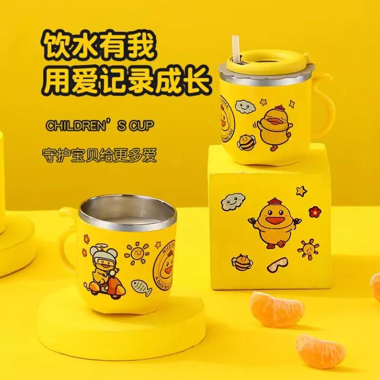 Cartoon Double Wall Insulated Leak Proof Stainless steel Water Cup With Straw For Children
