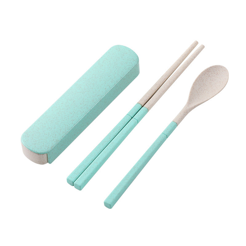 Travel Cutlery Portable Cutlery Box Japan Style Wheat Straw Spoon Chopstick Fork Student Dinnerware Sets Kitchen Tablew
