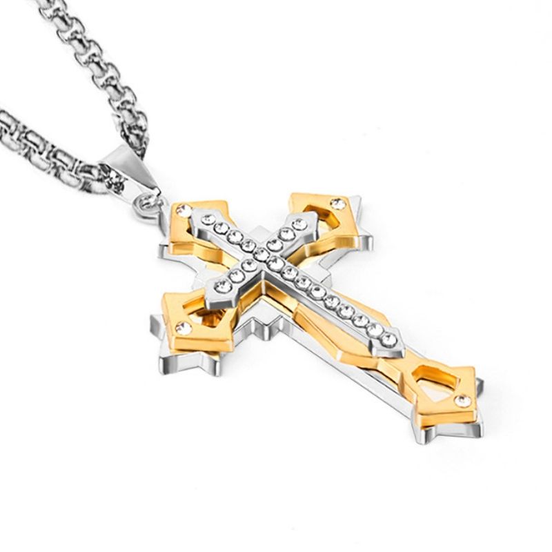 Necklace free shipping Titanium steel diamond studded cross necklace CRRSHOP Christmas Easter Holiday gifts 