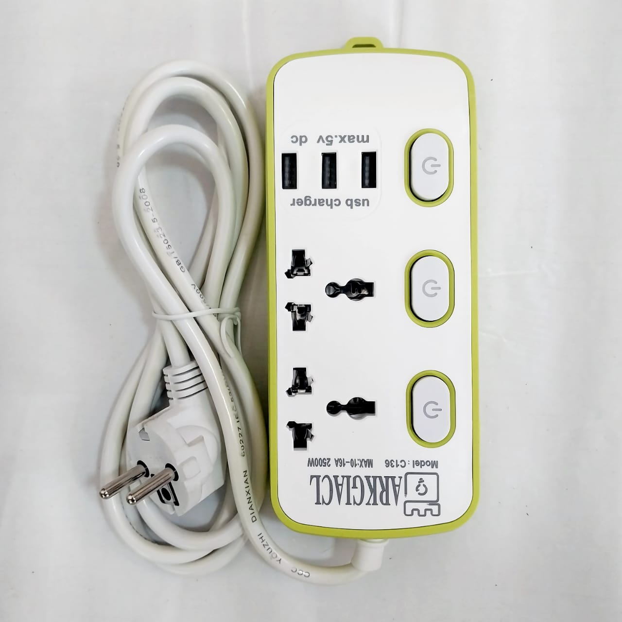 Multi Power Electrical Extension Board - 2 Outlets & 3 USB Hub