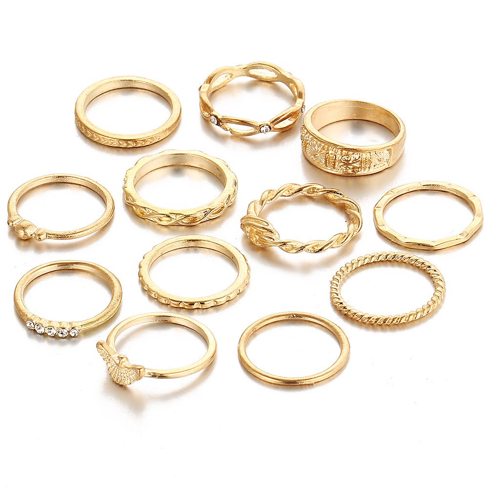 Exquisite fashion joint ring set retro diamond ring knotted carved 12 piece suit ring