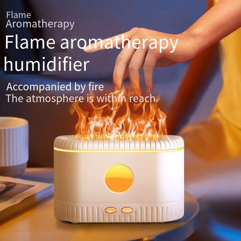 200mL Flame Effect Aroma Diffuser Humidifier, 2-in-1 Essential Oil Diffuser & Cool Mist Humidifier with LED Light, USB-Powered, Auto Shut-Off, for Home, Office, Hotel & Decor
