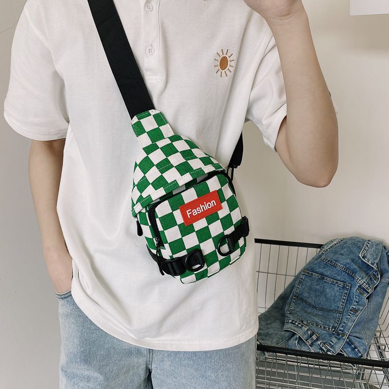 6906 Cute Checked Printed Children's Messenger Chest Bag For Boy Girls Colorful Nylon Crossbody Waist Bag Kids Fanny Pack