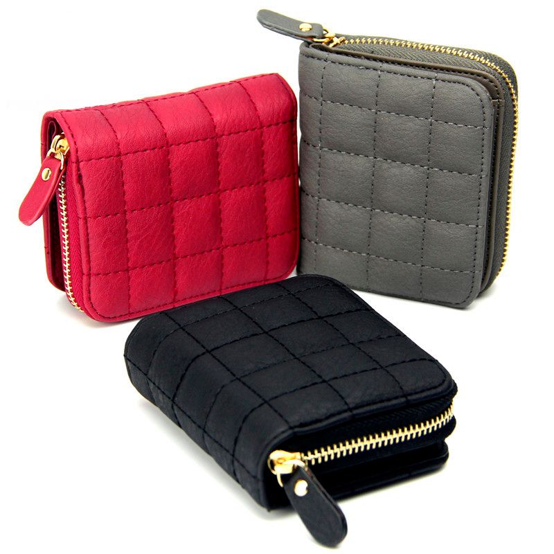Women Short Wallets PU Leather Female Plaid Purses Nubuck Card Holder Wallet