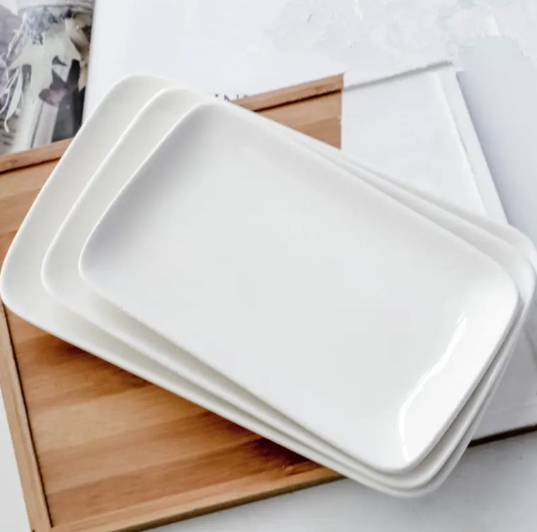 Ceramic Porcelain Plate Dinnerware Tableware Plate Dish - Rectangular Platter - Melamine Platters and Serving Ware - Plate, Dish, Serving, Collection Melamine White Ceramic Tray - T-01