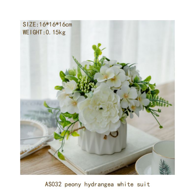 Peony hydrangea set ceramic hemp rope vase artificial flowers silk flower pastoral floral ornaments living room dining room dining table hotel wedding church venue funeral ceiling road layout home decoration flower arrangement holding flowers photo props flowerpot