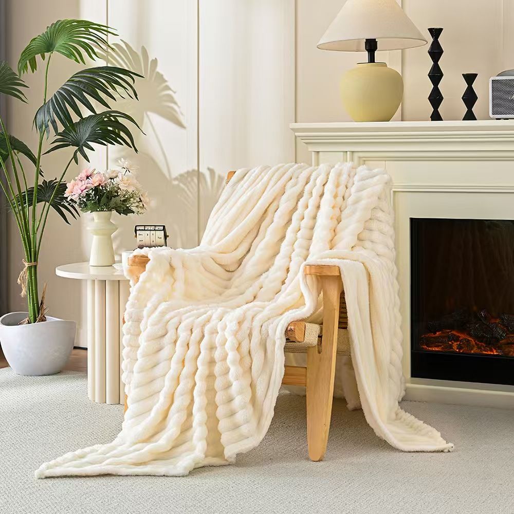 White Throw Blanket for Couch - GentleSoft Cozy Soft Blankets for Women, Cute Small Rabbit Fur Fabric Throws for Girls, Off White, 150*200cm