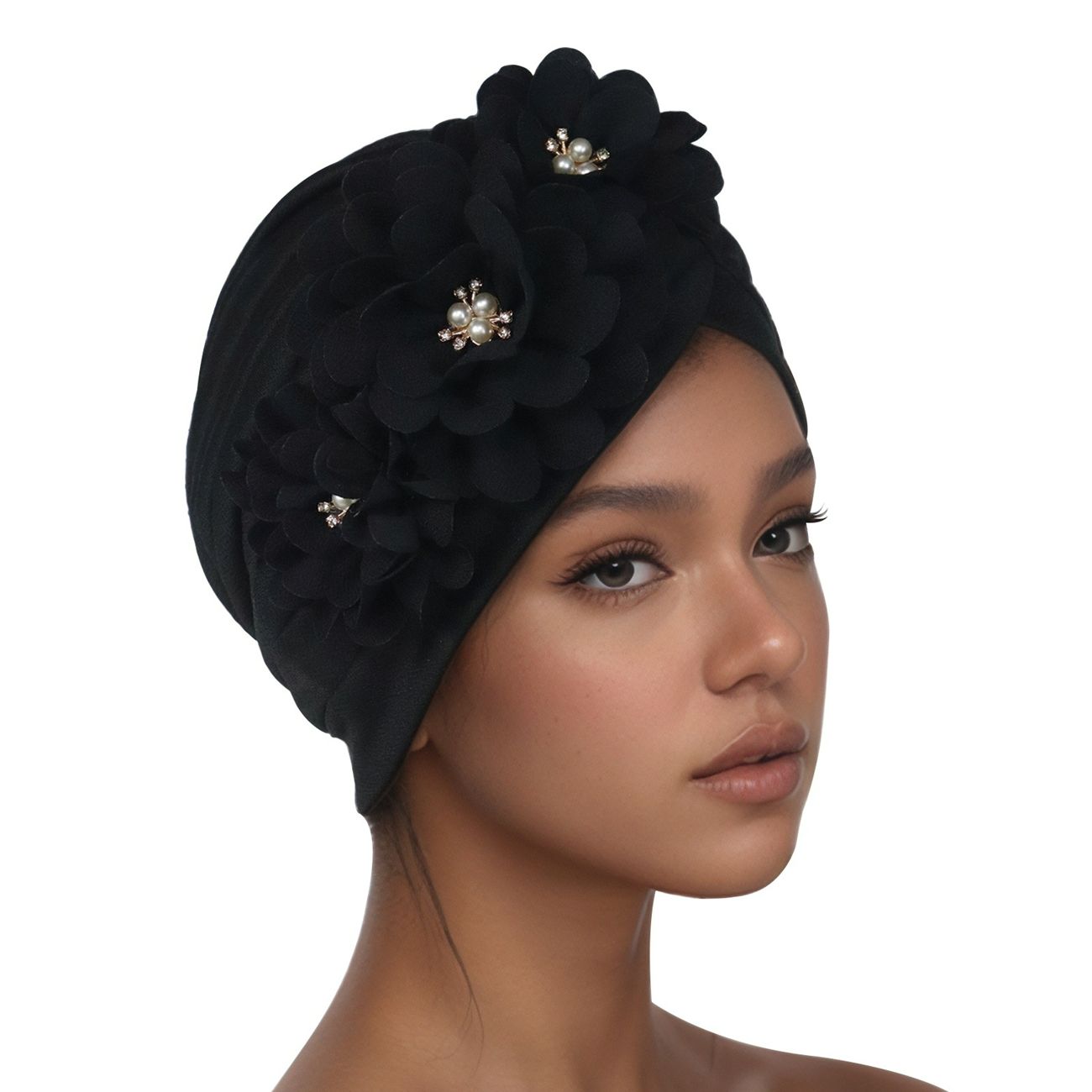 Fashion Selection Traditional Muslim Women's Headband Applique Fashion Casual HatBlack