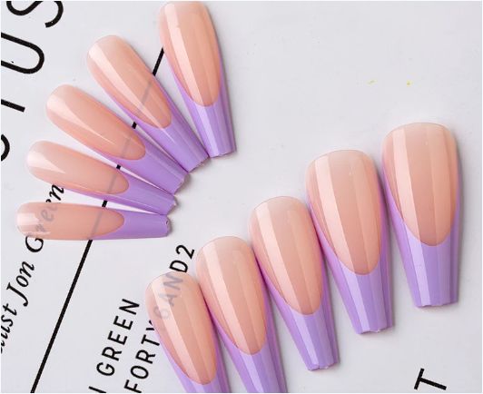 24pcs Glossy artificial fingernails- colorful long artificial fingernails with Glue Attached 