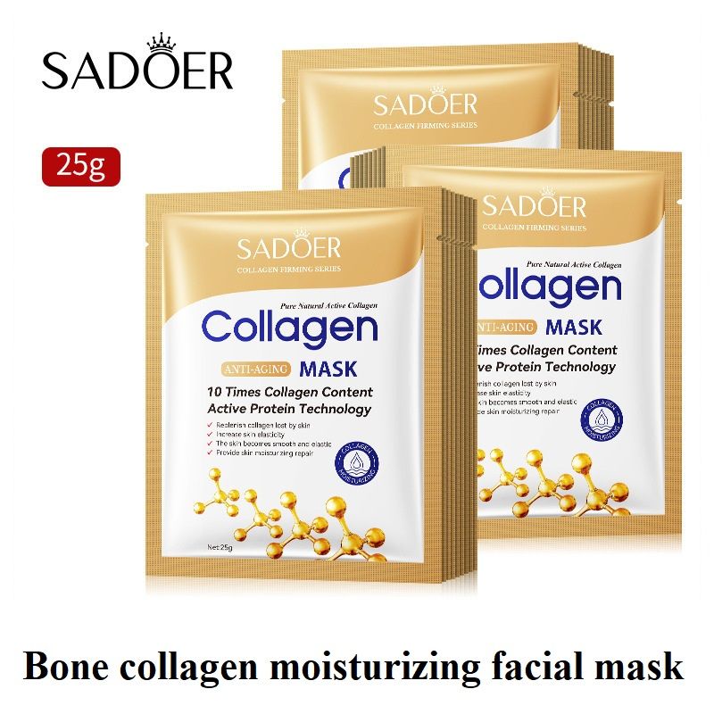 SADOER Collagen Anti-Aging Facial Mask, 5 Pcs  Moisturizing & Firming Face Sheet Mask, 10x Collagen Hydrating & Elasticity-Boosting Mask for Fine Lines, Dry & Dull Skin