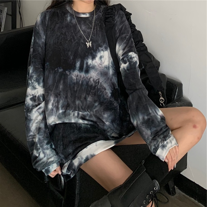 9211 women's gradient tie-dye long sleeve tracksuit abstract T-shirt