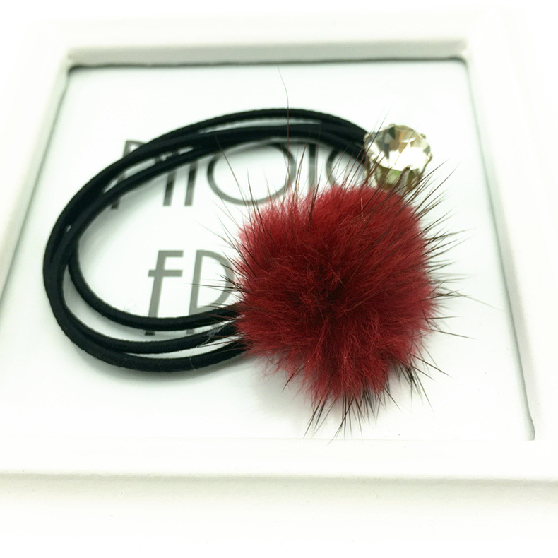 1pcs Fashion Rhinestones Faux Fur Hair Rope Elastic Rubber Bands Ponytail Holders for Ladies and Women