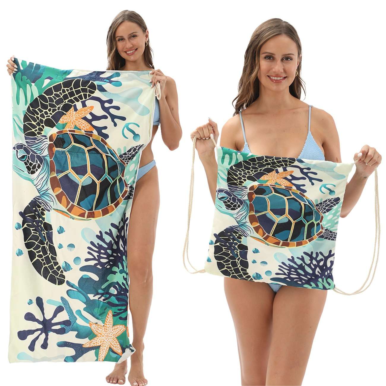 2 - in - 1 foldable beach towel, printed bath towel, all - in - one beach towel with a storage bag that can be folded and storedYTB-001-11