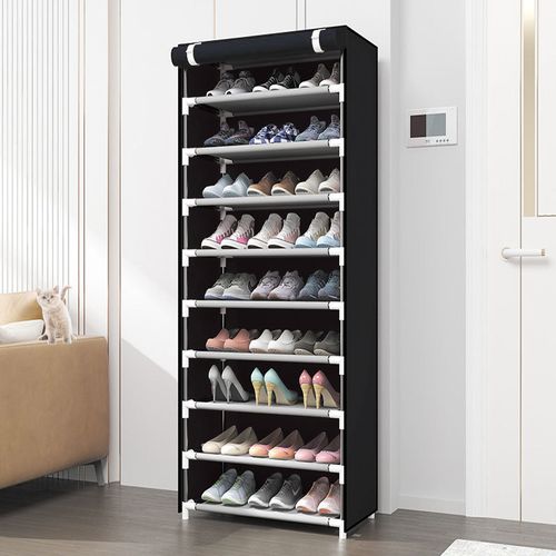 9 Tier Dust-proof Shoe Rack - Black/Grey