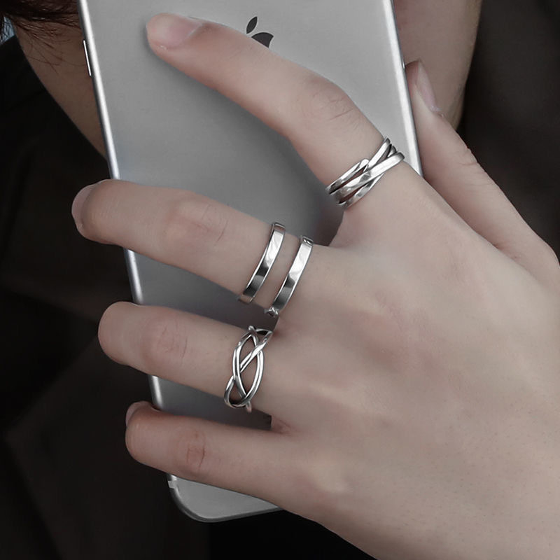 JZ-55 Men's Personality Fashion Alloy Open Ring 3-Piece Set Interwoven Textured Ring