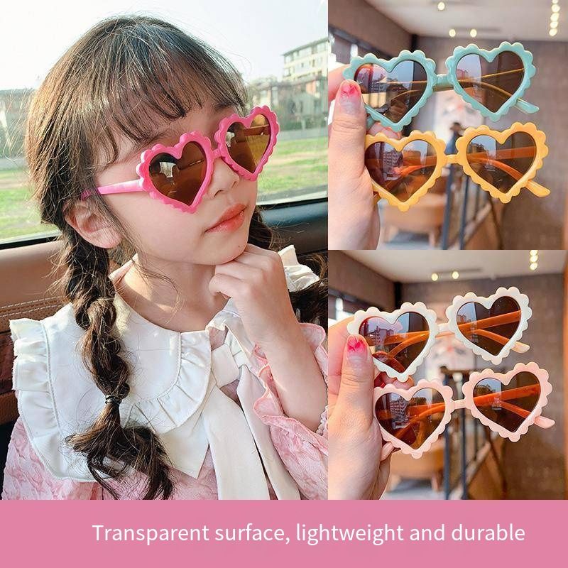 Kids Cute Heart Sunglasses, UV400 Protection, Scalloped Edge Love Heart Shaped Sun Glasses for Girls, Colorful Anti-Glare Eyewear for Toddlers Children Outdoor & Parties