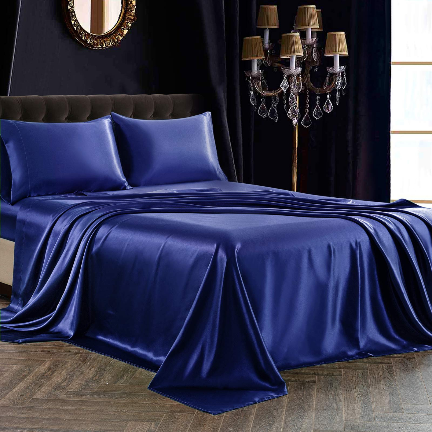 JT013-32 4Pcs Satin Sheets Set Twin Size Sheets Sheets Silky Breathable Luxury Bedding Sheets with 1 Satin Flat Sheet, Fitted Sheet,2 Pillowcases
