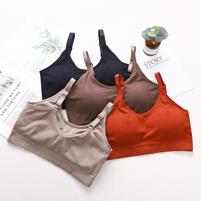209 Solid Color Short Ladies Underwear Halter Vest Movement Adjustable Halter Seamless Belt Breast Pad Girl Bra