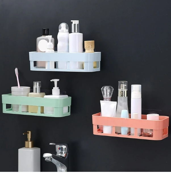 WELLHOME Bathroom Shelf Organizer Toilet Adhesive Shampoo Gel Storage Basket Decoration Bathroom Corner Shower Shelf Rack Accessories