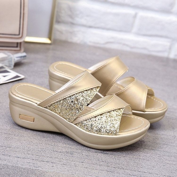 AY&802 Women's Spring/Summer New Comfortable Wedge Slippers Thick Soles Solid Color Slippers