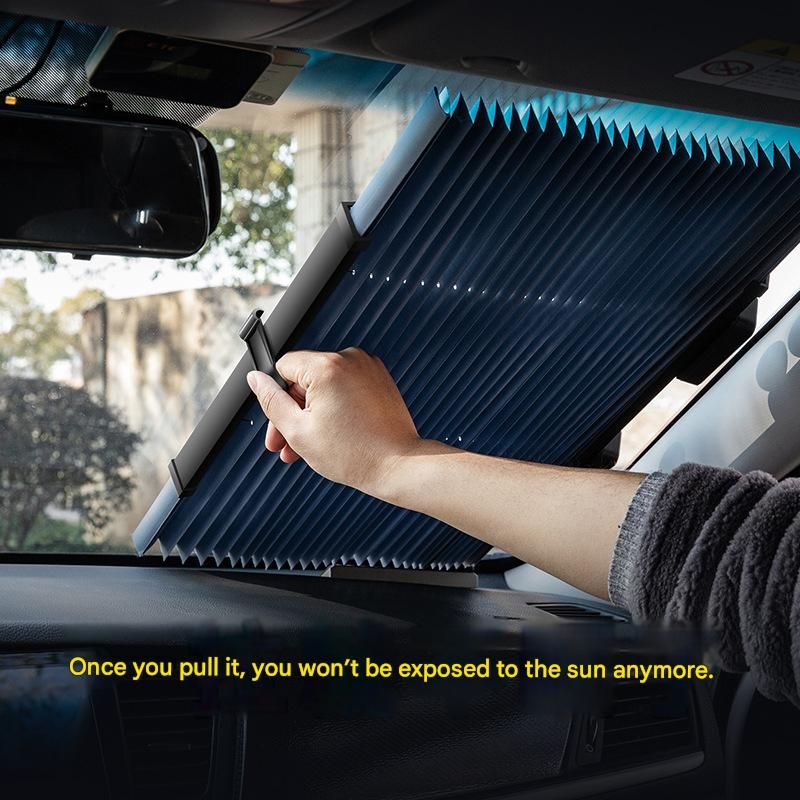 Auto Retractable Foldable Front Windshield Sun Shade, Heat Insulation Car Sun Visor, Roller Blinds Style Vehicle Sun Shield for Car & Household Use
