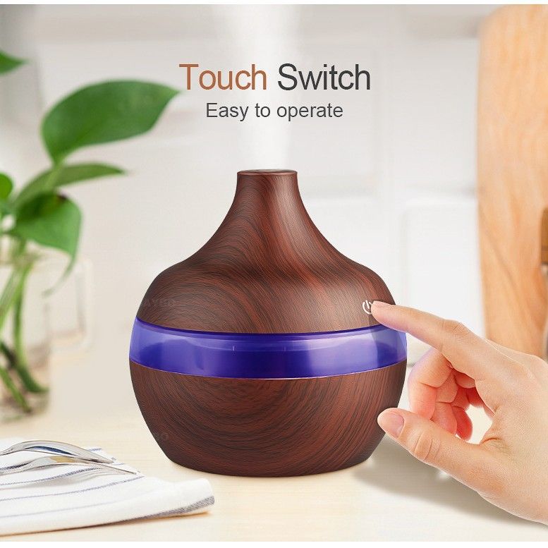 300ml Wood Grain USB Humidifier, Ultrasonic Aroma Diffuser with 7 Colors LED Night Light, Portable Quiet Atomization Humidifier, Auto Power Off Air Freshener for Home Office Bedroom Desk Decor