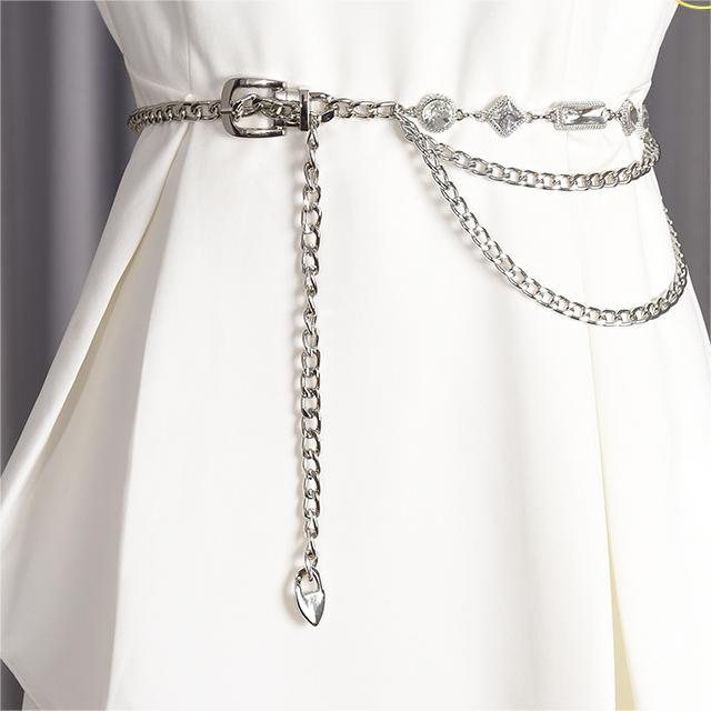 10632 Women's New Fashion Crystal Pendant Waist Chain with Skirt Denim Skirt