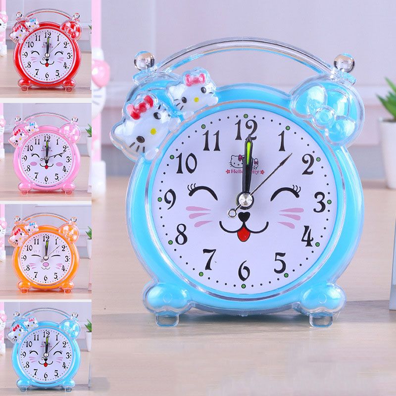 88 Cartoon Kitten Student Bell Alarm Night Light Mute Cute Children's Alarm Clock Spray Paint Sweeping Second Movement