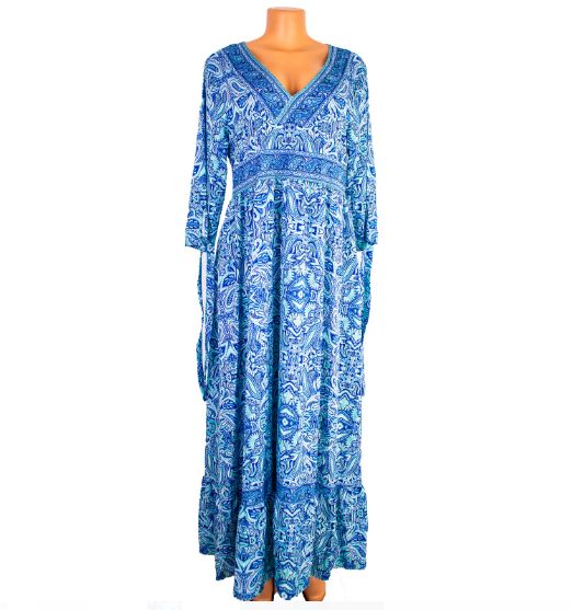 Sexy Summer Floral Print Maxi Dress Half Sleeve Holiday Beach Women Casual Long Dress Size XL