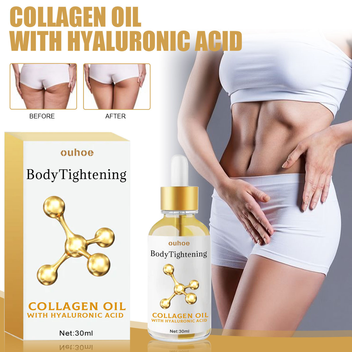 OUHOE Collagen Tightening Body Oil Tummy Fat Burner Thin Leg Arm Anti Cellulite Hip Lift up Weight Loss Massage Slimming Essential Oil