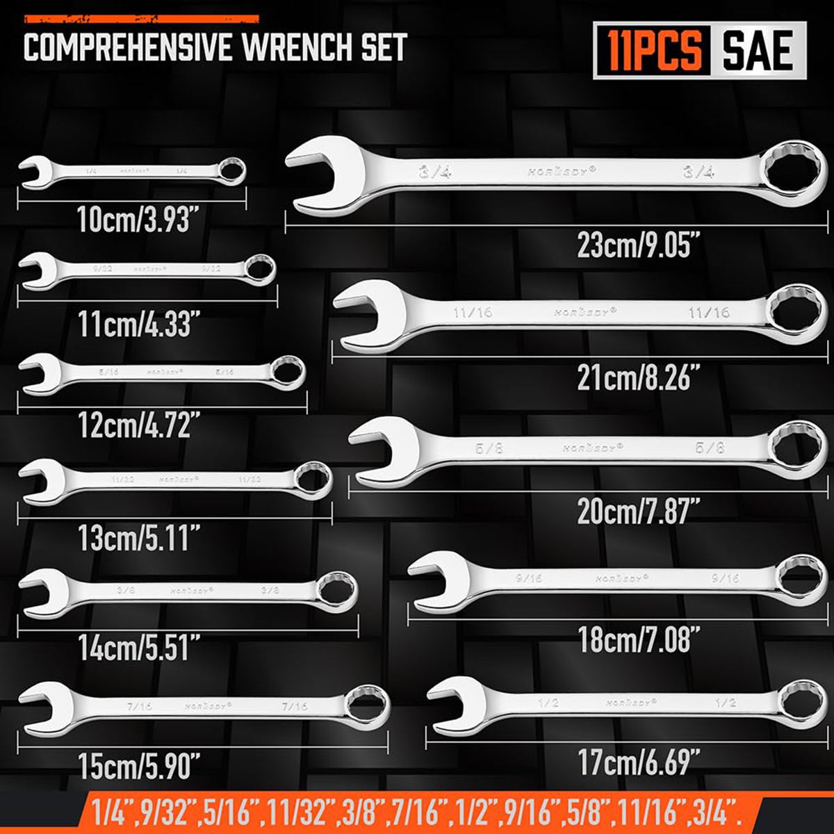 12-Piece Metric Wrench Set | Combination Wrench Set with Organizer | 12 Point | 8mm - 19mm | Chrome Vanadium Steel