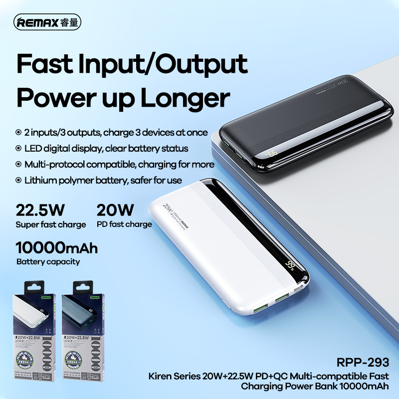 REMAX Kiren Series 20W+22.5W PD+QC Multi-compatible Fast Charging Power Bank  10000mAh RPP-293