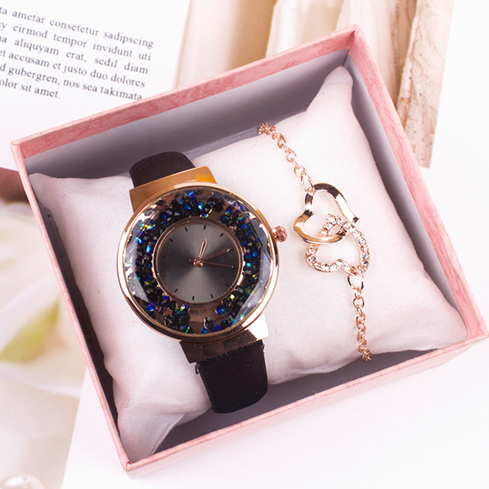JDJ815 women's fashion watch set quicksand gemstone watch and love chain set city girl watch