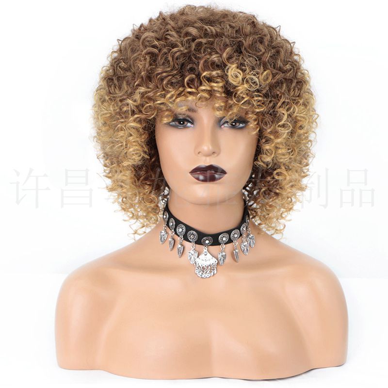 Women's small curly black wig fluffy afro wig chemical fiber full head cover WS707A