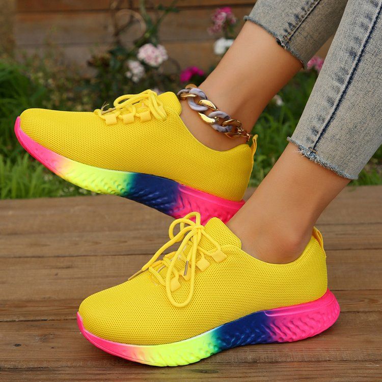 Casual single shoes women spring summer new Europe and the United States large size rainbow bottom elastic thick bottom knit sports shoes women 6002