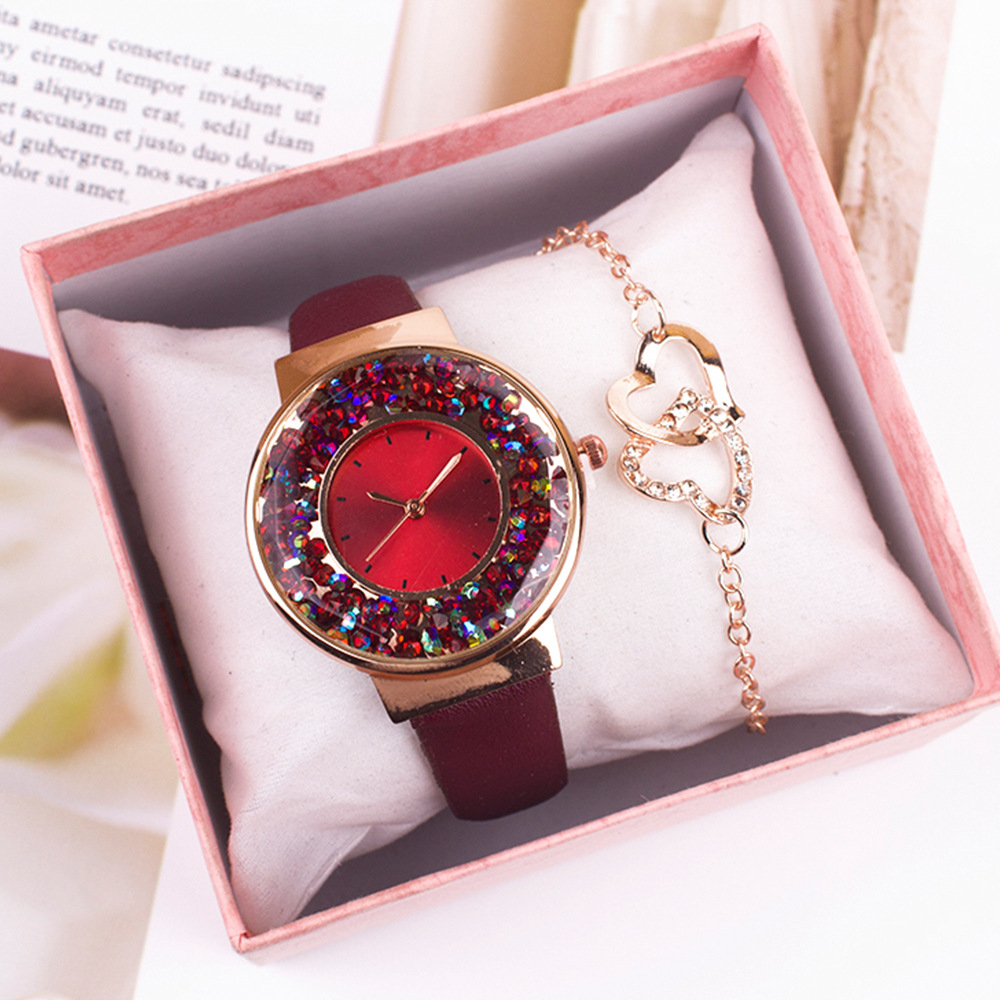 JDJ815 women's fashion watch set quicksand gemstone watch and love chain set city girl watch