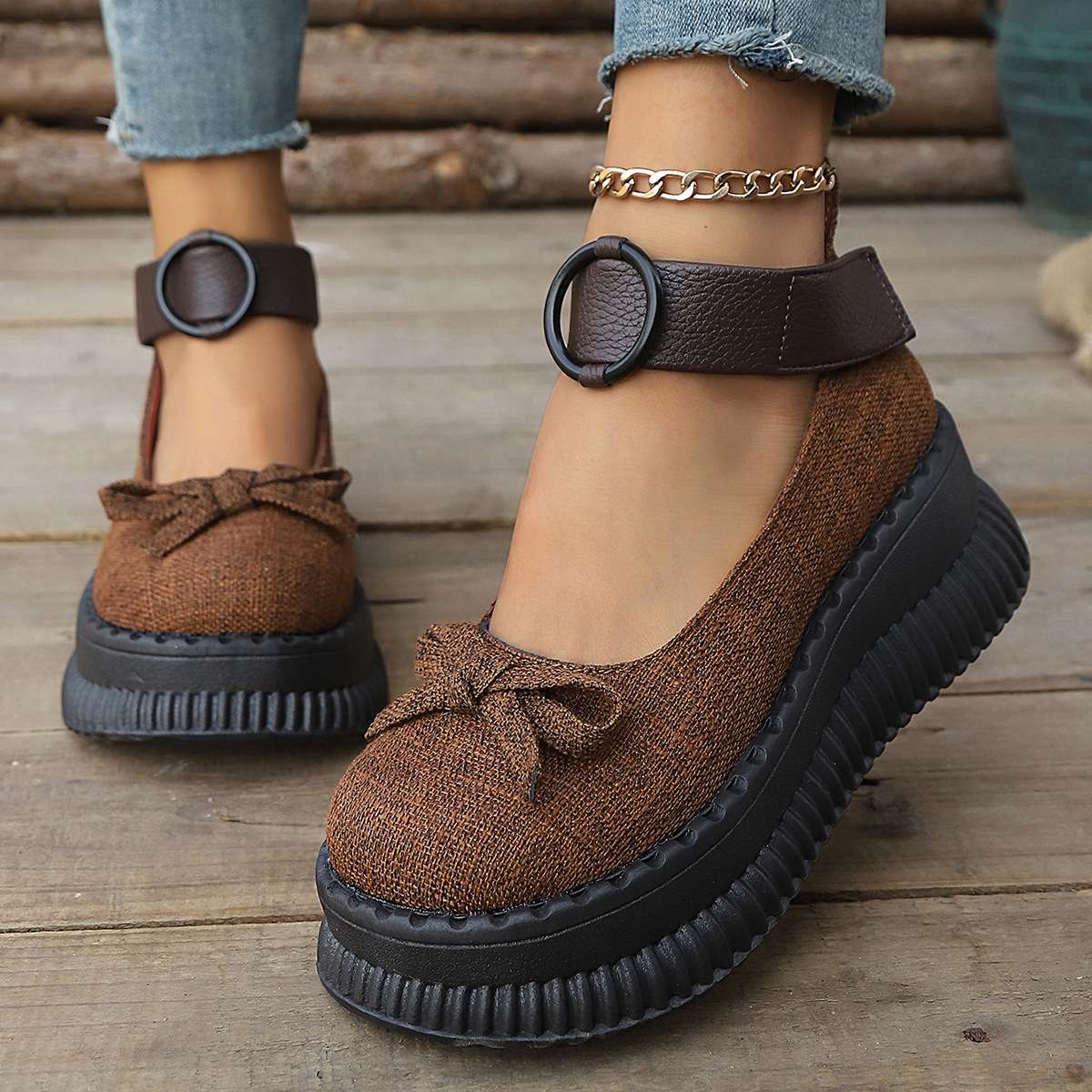 2025 Summer New British Style Platform Loafers Women's Large Size Round Toe Flat Shoes Bowknot Decor