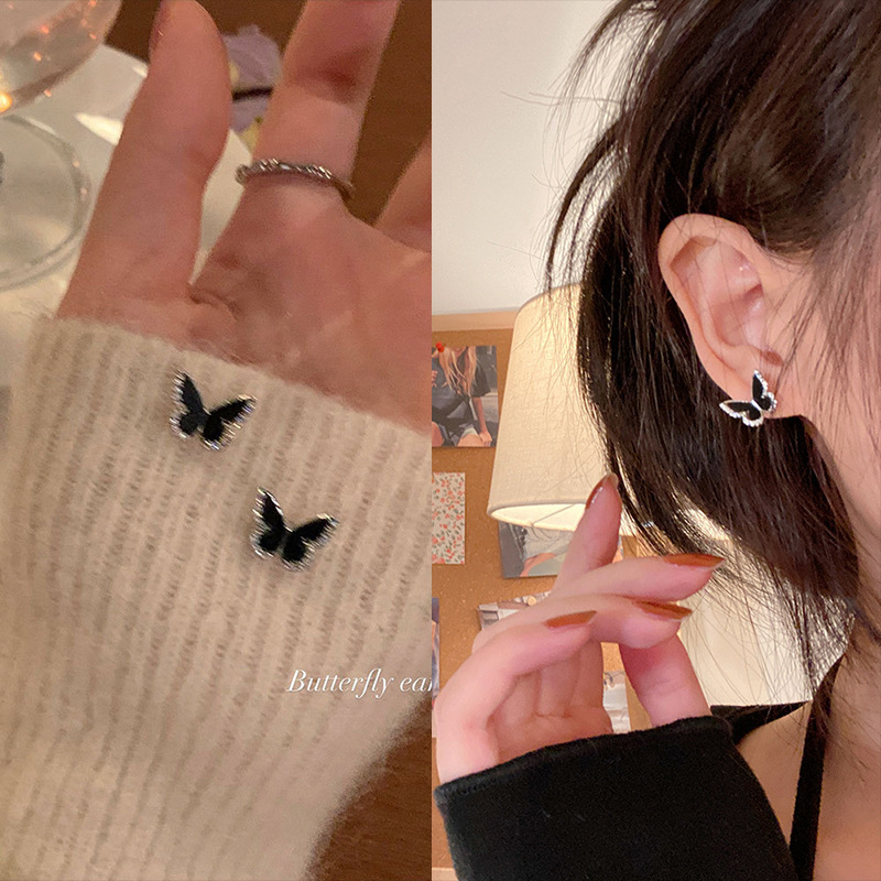 Women's Vintage Black Butterfly Stud Earring Jewelry Gift