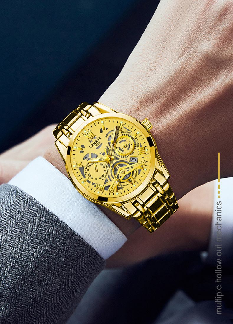 Quartz Mens Watches Stainless Steel Waterproof Watches for Men,Night Light Calendar Chronograph Watch for Men