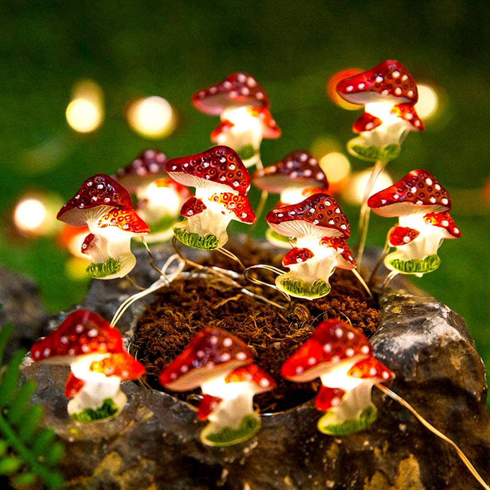 Holy Fire New Battery Operated 3D Stereo Mushroom Copper Wire DIY Fairy String Lamps 20/30Leds Mushroom String Lights For Patio Decor