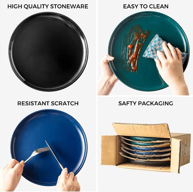 Round Ceramic Plate Modern Creative Pizza Plate Tableware - Nordic Style Colorful glaze for home, restaurant, and hotel kitchen - Micorwavw and dishwasher safe - T-13