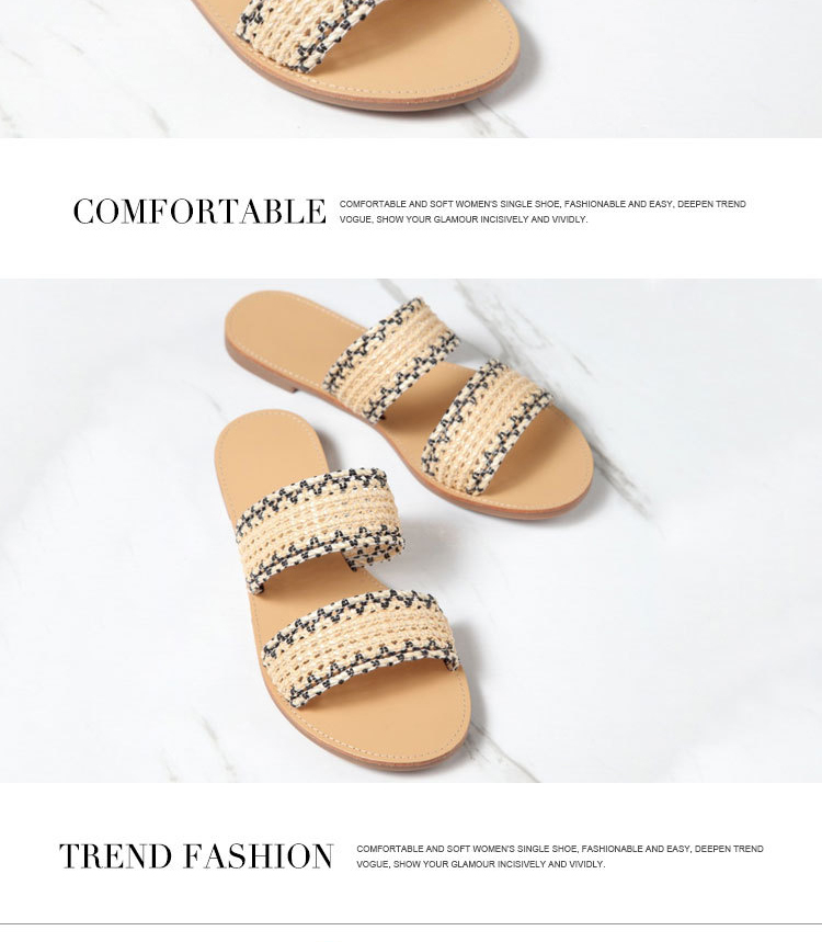 PL0055 Women's Braided Slide Sandals Open Toe Two Strap Slip On Flat Sandals Casual Summer Shoes