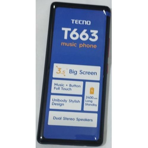 Tecno T663 Dual Sim - 2MP Camera - 64MB RAM + 128 MB ROM - Super Bright Flash Light Torch FM Radio-  Bluetooth connectivity - Wireless FM radio - 2400mAh Long Lasting Battery