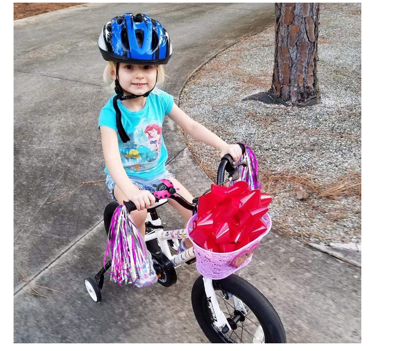 WELLHOME beifon 2 Pack Kids Bike Streamers + 1 Pack Kid's Bike Bell Bicycle Handlebar Streamers Girl's Bicyle Tassels Ribbons for Children's Bike Scooter Accessories(Colorful Pink)