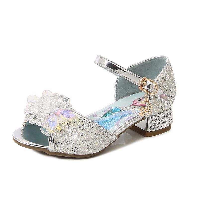 Dress Shoes Girls' High-Heeled Sandals Summer New Children's Crystal Shoes Children's Soft Soled Snow Princess Shoes